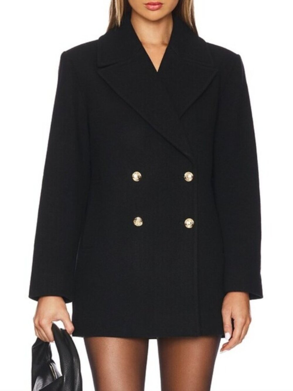 Anine Bing Glenn Classic Double-Breasted Black Peacoat Jacket